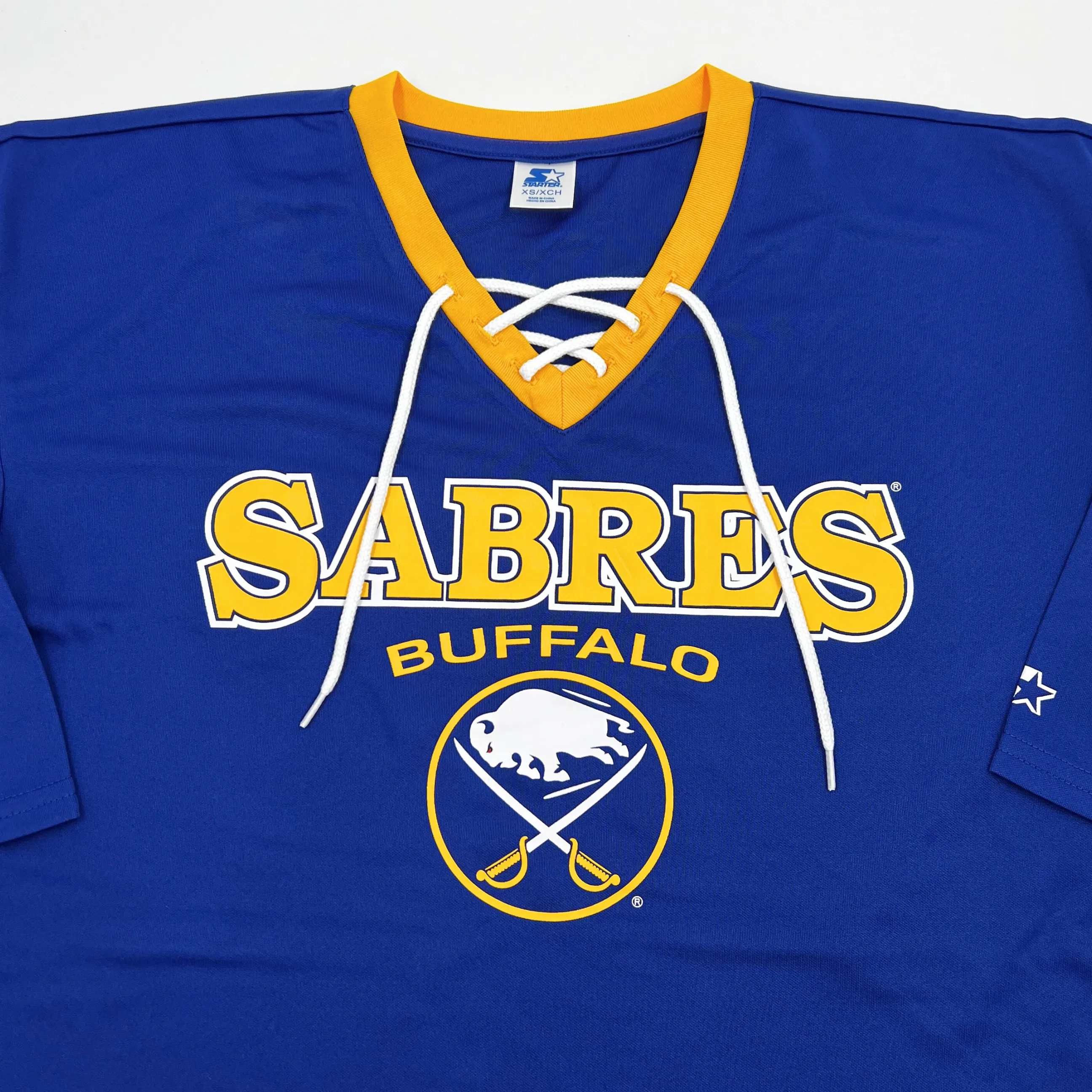 Women's Buffalo Sabres Royal Lace Up Starter Three Quarter Sleeve Shirt