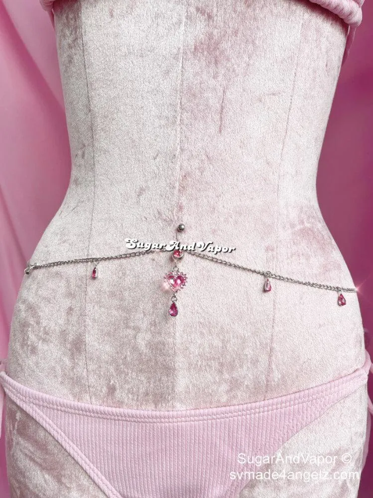 Y2K Heart Gems Bling Tassels Belly Ring Belly Chain