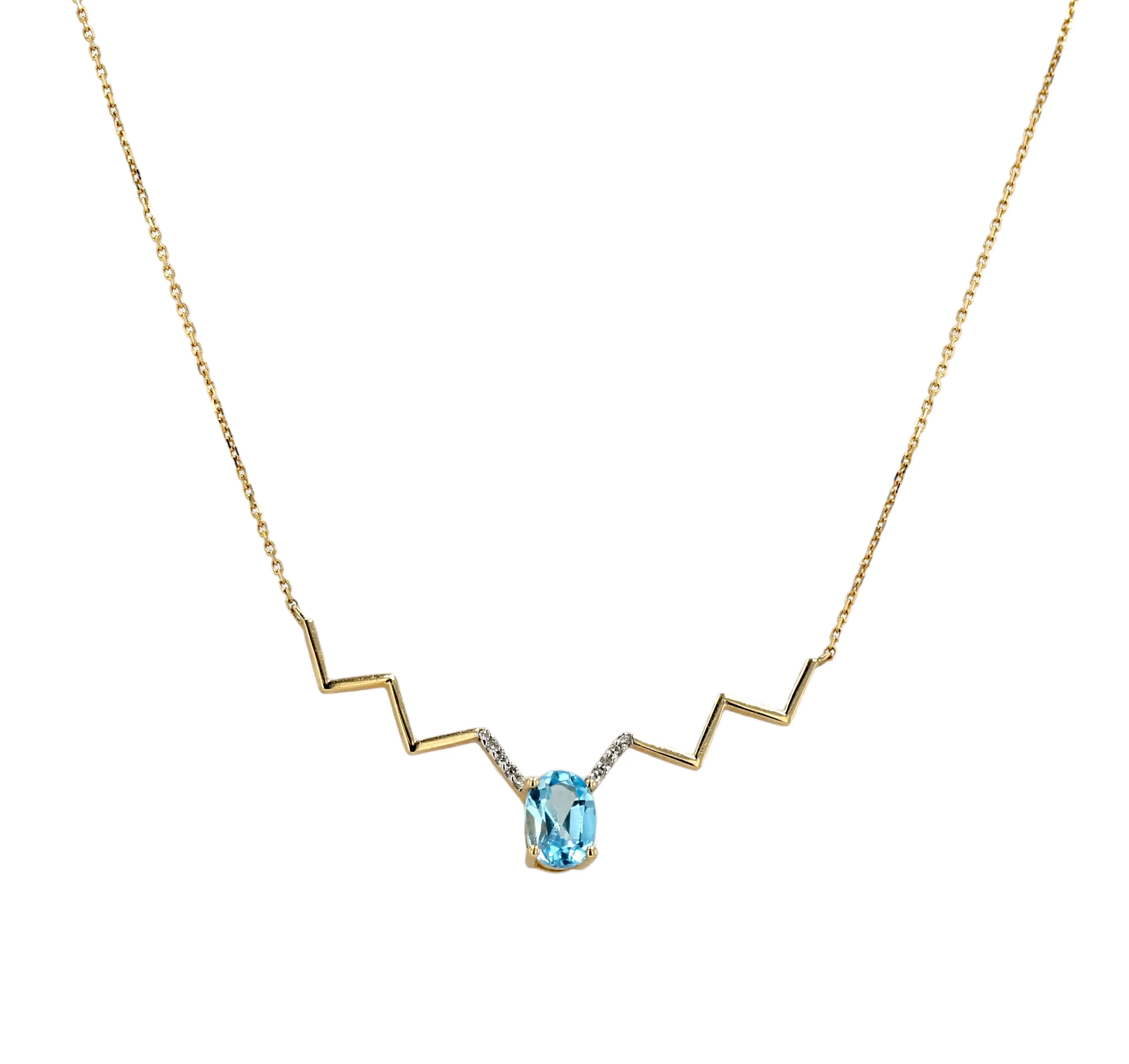 Yellow gold 14k pulse necklace blue topaz and diamonds